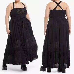 NWT Hot Topic 2 Thorn & Fable Black & Green Dark Fable Apron Maxi Dress 2X 18 20